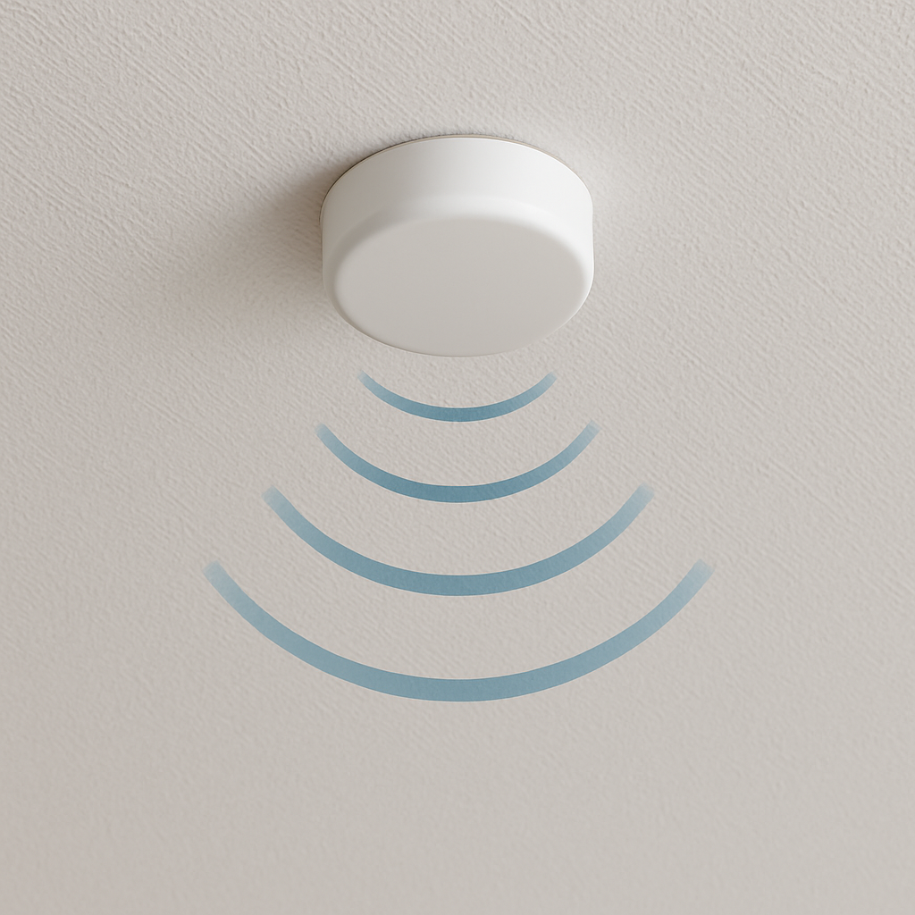 センサーから放射状に広がる検知イメージ（レーダー波のイラスト）